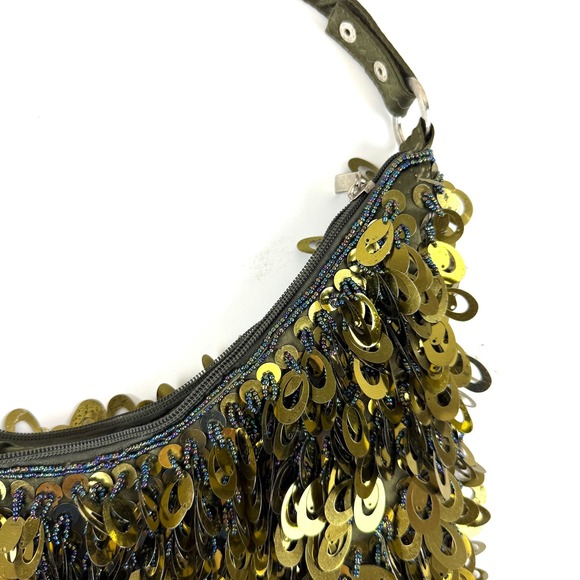 Vintage Y2K 2000s Gold Sequin beaded Shoulder Bag - Party / Club Kid Style - Picture 4 of 8